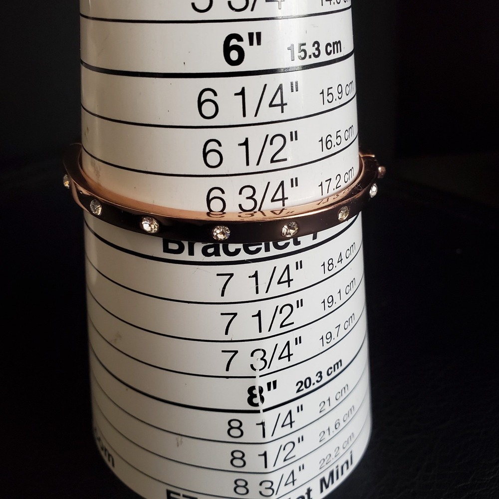 Kate Spade Set In Stone Hinged Bangle Rose Gold Plate with Clear Crystals Signed - Picture 5 of 9